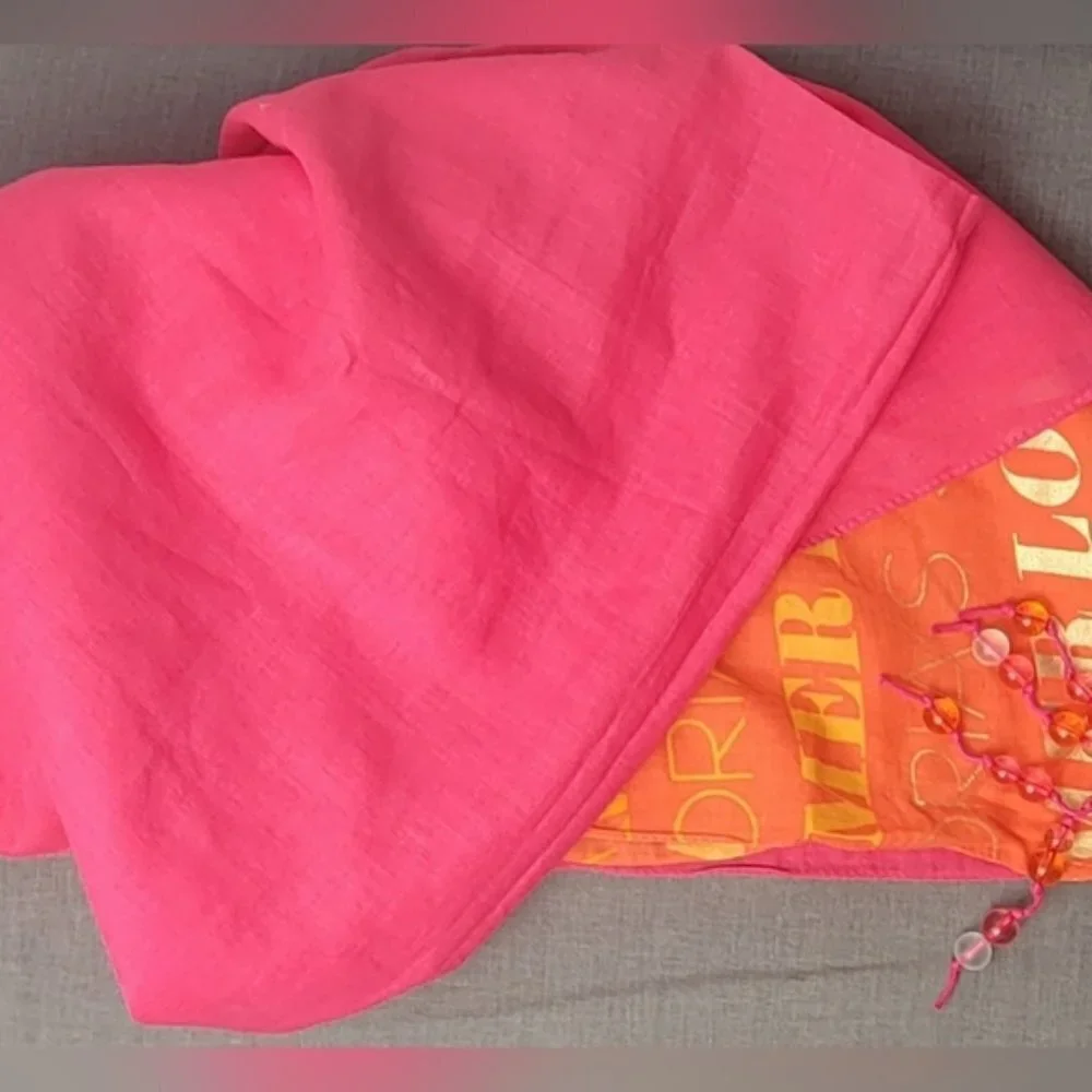 NWT Victoria’s Secret Y2K Pink Orange Logo Scarf Beaded Summer Wrap